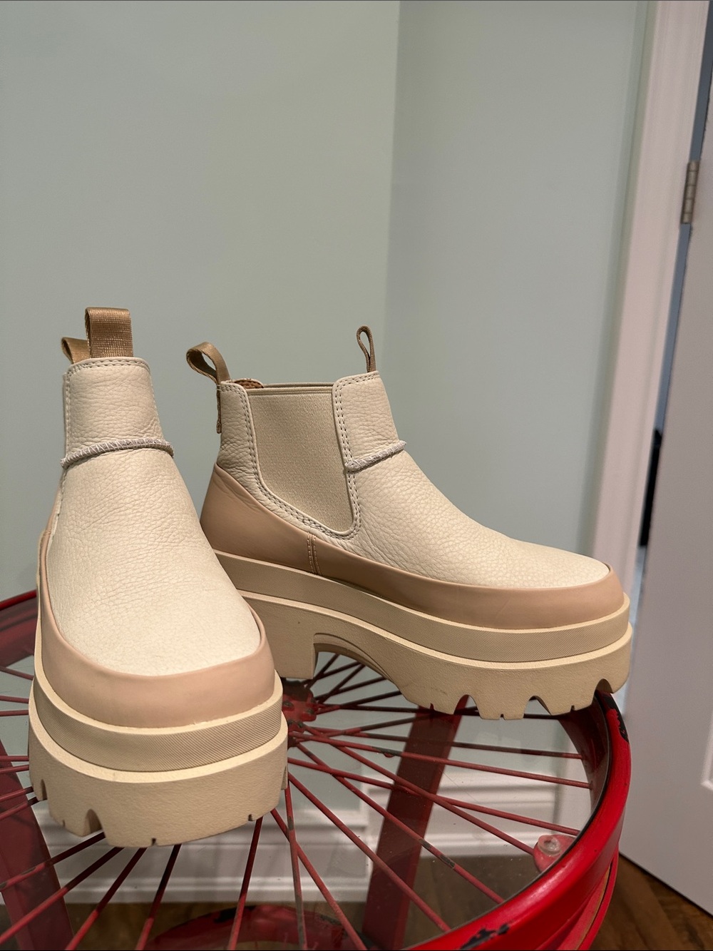 UGG Cream & Tan Platform Chelsea Booties